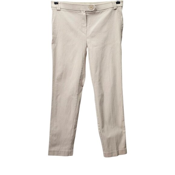 Jules & Leopold Pants - Jules & Leopold Textured Crepe High Waist Straight Leg Chino Beige Cropped Pants